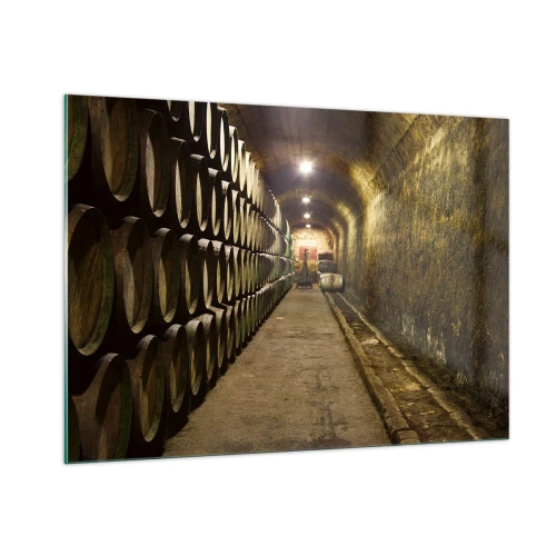 Quadro su vetro - Cantina con file di botti - 100x70cm - È bene riposare - Decorazione murale moderna per soggiorno e camera da letto ARTTOR