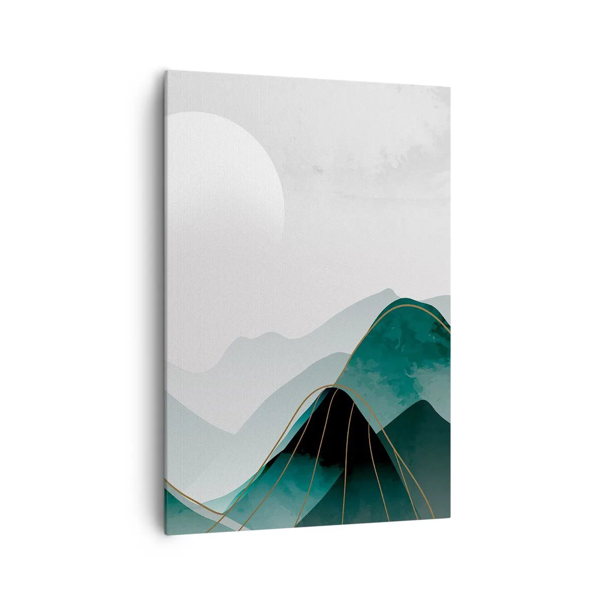 Quadro su tela - Stampe su Tela - Paesaggio montano astratto con la luna e linee dorate - 70x100cm - In tutta la maestà - Decorazione murale moderna per soggiorno e camera da letto ARTTOR