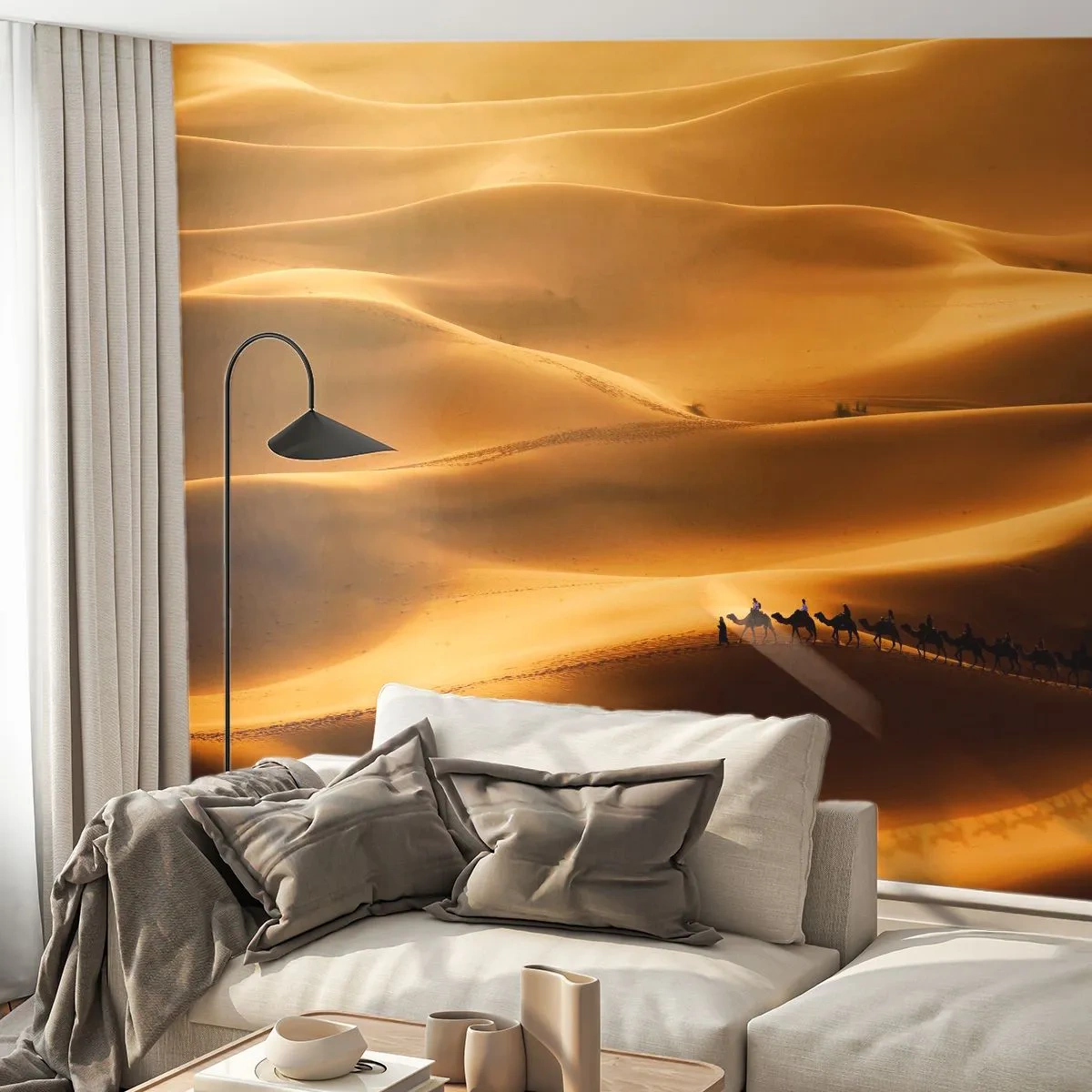 Fotomurali Premium Canvas - La carovana sulle onde del deserto - Paesaggio, Africa, Deserto - 400x280 cm