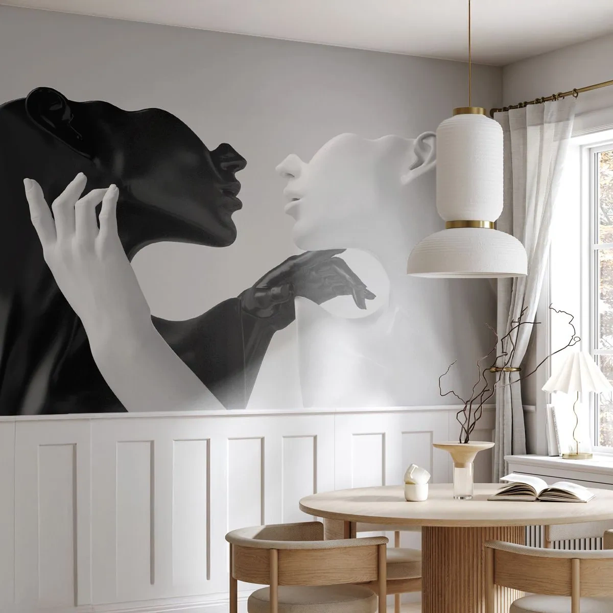 Fotomurali Premium Sand - Figure astratte in bianco e nero in un'immagine speculare - 100x70cm - Desiderio - attrazione - Decorazione murale moderna per soggiorno e camera da letto ARTTOR