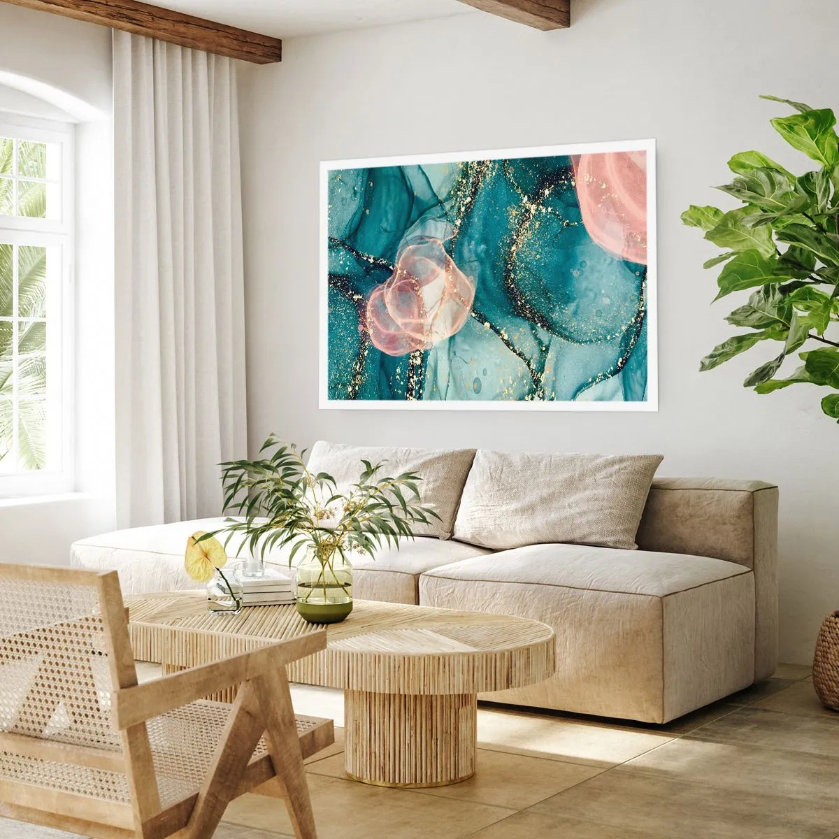 Poster - Blu di seta, rosa di tulle - 40x30 cm
