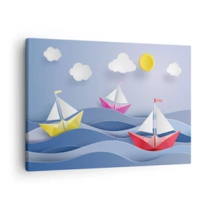 Quadro su tela - Stampe su Tela - Barche a vela colorate sulle onde in una giornata di sole - 70x50cm - Come è bello dondolare tra le onde - Decorazione murale moderna per soggiorno e camera da letto ARTTOR