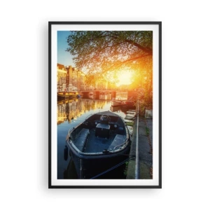Poster in cornice nera - L'alba ad Amsterdam - 61x91 cm