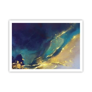 Poster - Composizione astratta nei toni del blu e dell'oro su tela - 100x70cm - La palude dorata - Decorazione murale moderna per soggiorno e camera da letto ARTTOR