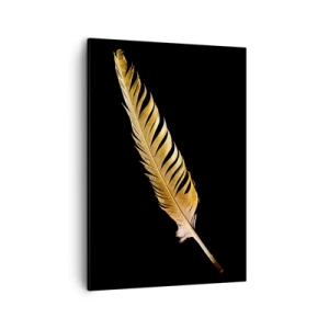 Quadro su tela - Stampe su Tela - Piuma dorata su sfondo nero - 50x70cm - Non una piuma qualsiasi.... - Decorazione murale moderna per soggiorno e camera da letto ARTTOR
