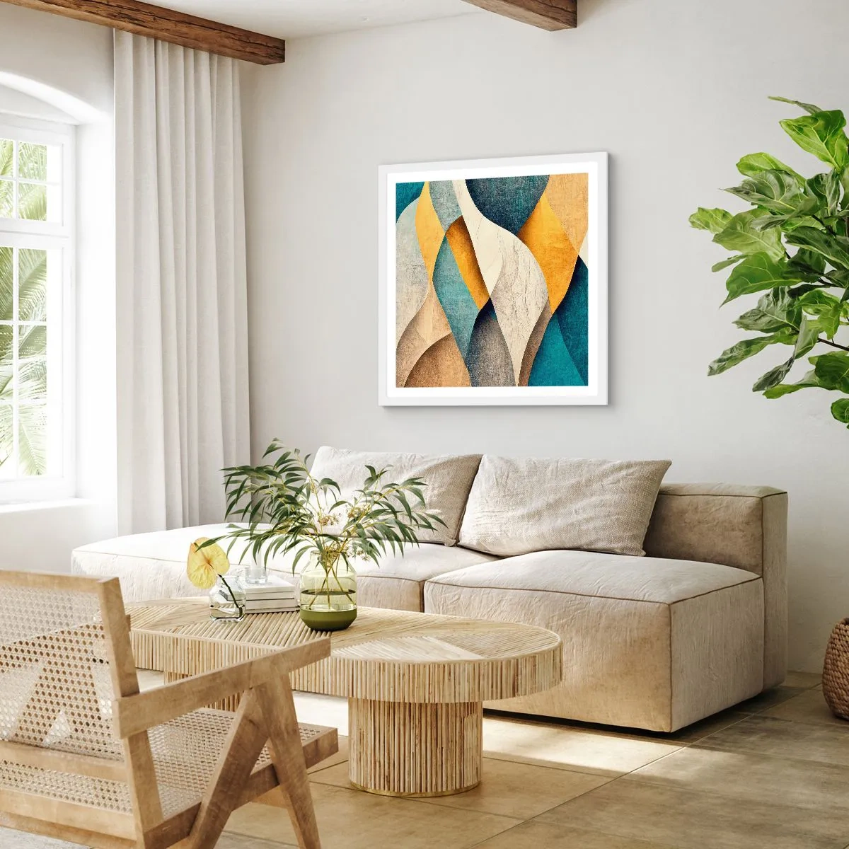 Poster in cornice bianca - Ritmo e ondulazioni - 40x40 cm