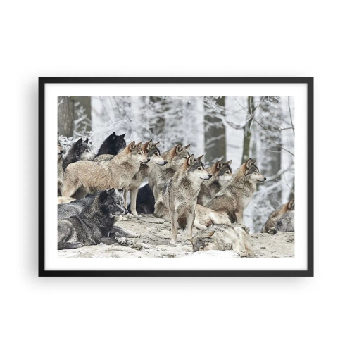 Poster in cornice nera - Un branco di lupi nella foresta invernale - 70x50cm - Famiglia e amici - Decorazione murale moderna per soggiorno e camera da letto ARTTOR