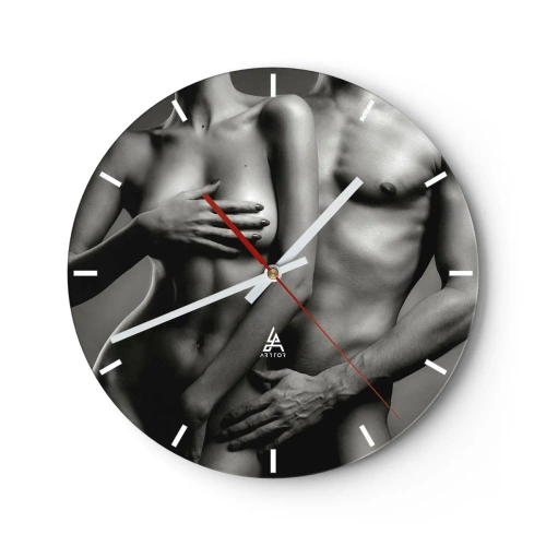 Orologio da parete - Orologio in Vetro - Nudo artistico nei toni del bianco e nero - 30x30cm - Adamo ed Eva - Decorazione murale moderna per soggiorno, cucina e camera da letto ARTTOR
