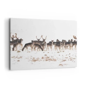 Quadro su tela - Stampe su Tela - Un branco di cervi su uno sfondo innevato - 100x70cm - Tra poco è Natale? - Decorazione murale moderna per soggiorno e camera da letto ARTTOR