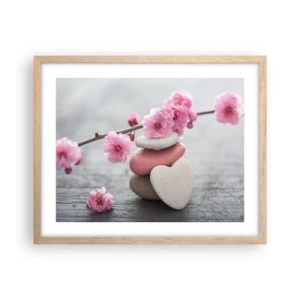 Poster in cornice rovere chiaro - Serenità con fiori di ciliegio - 50x40 cm