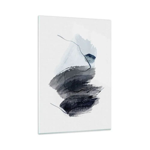 Quadro su vetro - Composizione astratta nei toni del grigio e del blu - 80x120cm - Intensità e movimento - Decorazione murale moderna per soggiorno e camera da letto ARTTOR