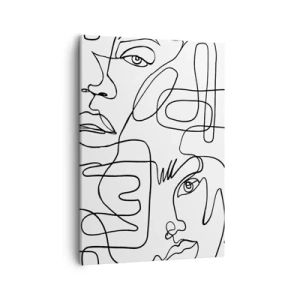 Quadro su tela - Stampe su Tela - Un disegno minimalista di un viso con linee su uno sfondo chiaro. - 50x70cm - Emozioni intrecciate - Decorazione murale moderna per soggiorno e camera da letto ARTTOR