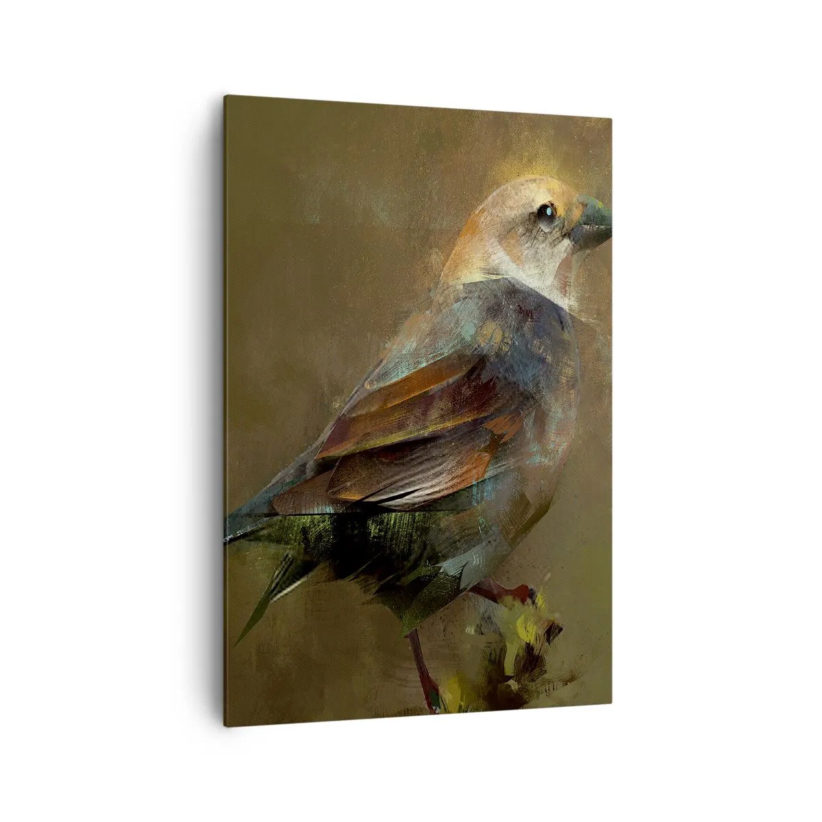 Quadro su tela - Stampe su Tela - Un'interpretazione artistica di un passero su uno sfondo marrone - 70x100cm - Passerotto, piccolo uccellino - Decorazione murale moderna per soggiorno e camera da letto ARTTOR