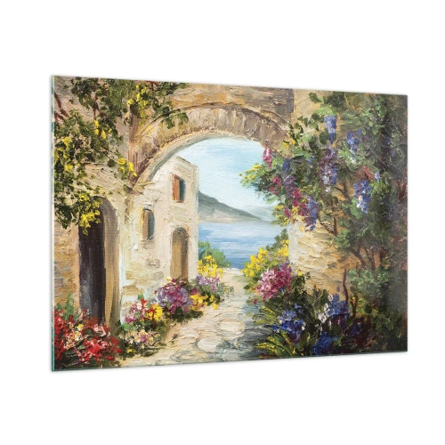 Quadro su vetro - Una pittoresca strada con vista sul lago - 100x70cm - La bellezza della provincia costiera - Decorazione murale moderna per soggiorno e camera da letto ARTTOR