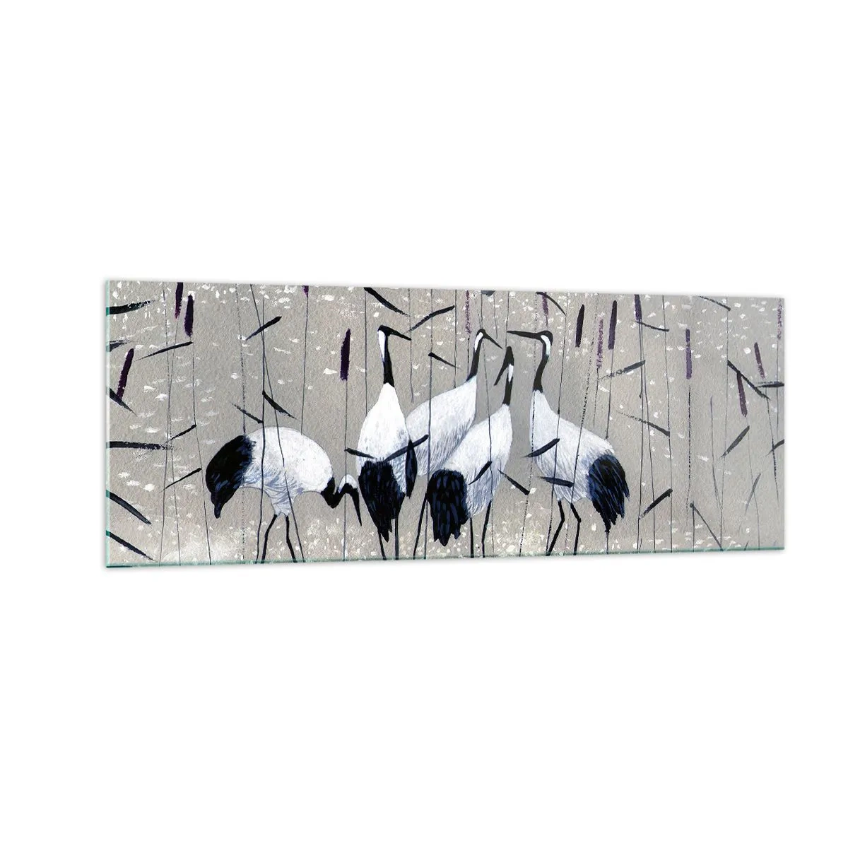 Quadro su vetro - Aironi nell'erba su uno sfondo tranquillo - 140x50cm - Tra i suoi - Decorazione murale moderna per soggiorno e camera da letto ARTTOR