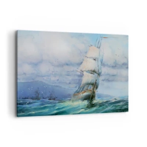 Quadro su tela - Stampe su Tela - Una nave in un mare in tempesta - 100x70cm - Con il vento in favore - Decorazione murale moderna per soggiorno e camera da letto ARTTOR