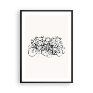 Poster in cornice nera - Schizzo di ciclisti che gareggiano su uno sfondo minimalista - 50x70cm - Insieme - Decorazione murale moderna per soggiorno e camera da letto ARTTOR