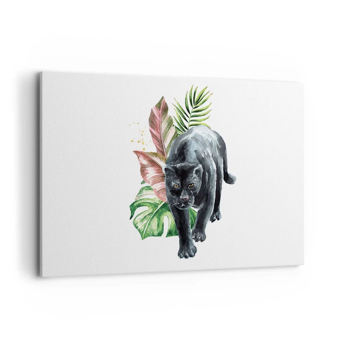 Quadro su tela - Stampe su Tela - Pantera nera circondata da foglie tropicali - 100x70cm - Cuore selvaggio - Decorazione murale moderna per soggiorno e camera da letto ARTTOR