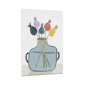 Quadro su vetro - Fiori secchi colorati in un vaso su uno sfondo bianco - 80x120cm - Il silenzio dei papaveri - Decorazione murale moderna per soggiorno e camera da letto ARTTOR