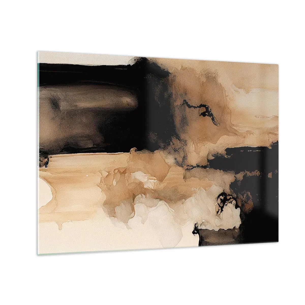 Quadro su vetro - Una forma astratta in nero e marrone su uno sfondo chiaro - 70x50cm - Astrazione intrigante - Decorazione murale moderna per soggiorno e camera da letto ARTTOR
