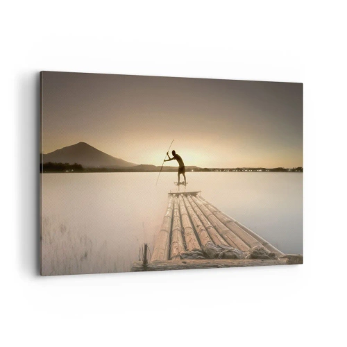 Quadro su tela - Stampe su Tela - Uomo su una zattera al tramonto - 120x80cm - Prima del riposo - Decorazione murale moderna per soggiorno e camera da letto ARTTOR