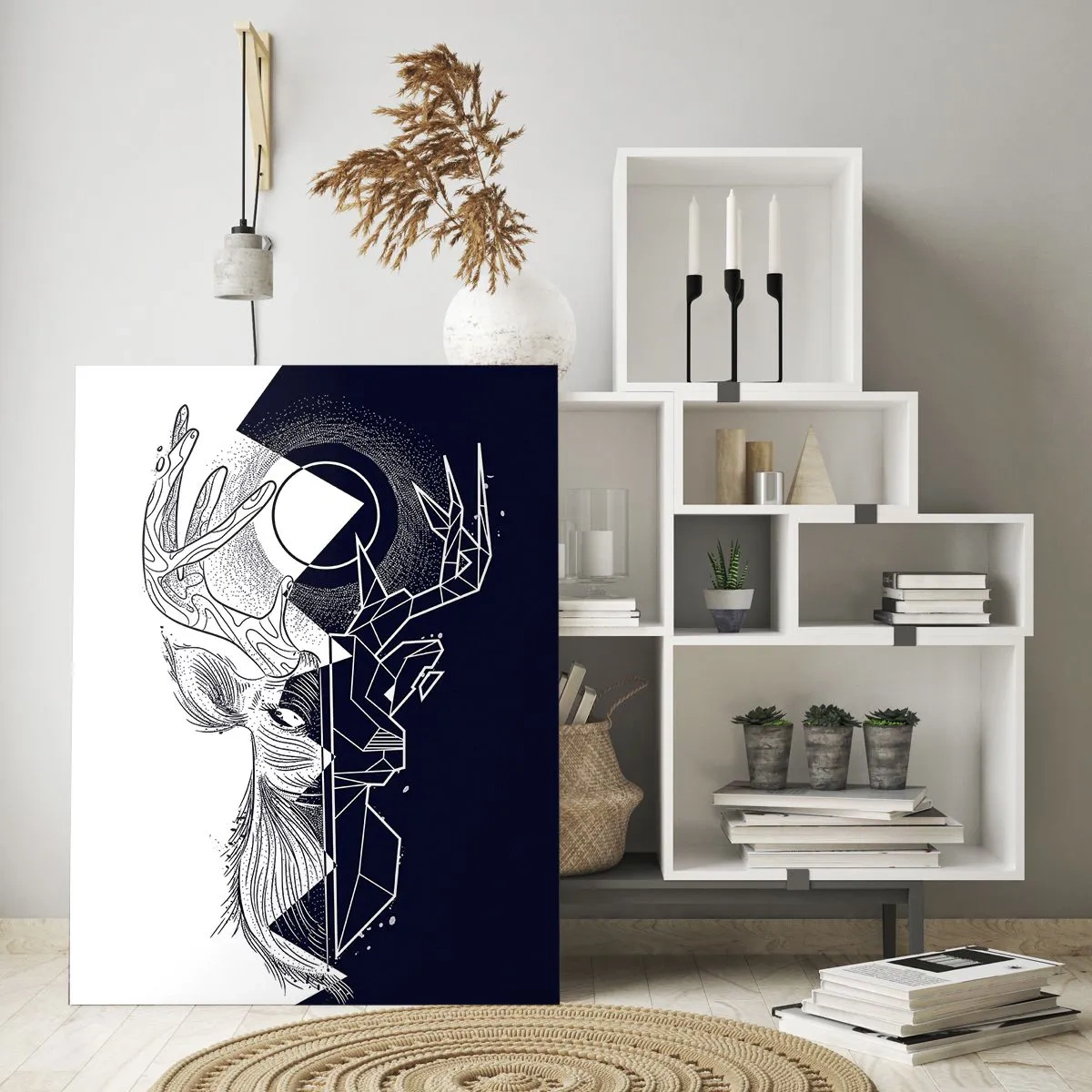 Quadro su vetro - Geometria e natura in una composizione simbolica - 80x120cm - Lotta e unità degli opposti - Decorazione murale moderna per soggiorno e camera da letto ARTTOR