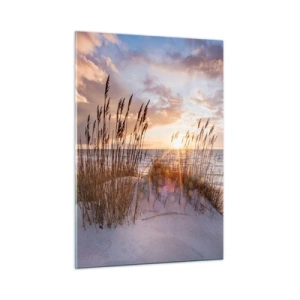 Quadro su vetro - Tramonto sul mare visto attraverso l'erba della riva del mare - 50x70cm - L'addio al sole e al vento - Decorazione murale moderna per soggiorno e camera da letto ARTTOR