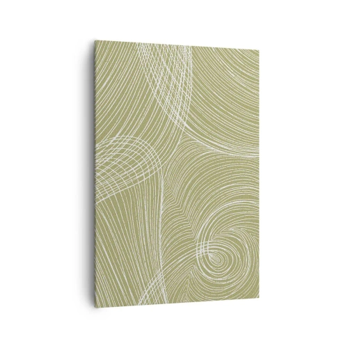 Quadro su tela - Stampe su Tela - Linee verdi e bianche in una composizione astratta - 70x100cm - Astrazione intricata in bianco - Decorazione murale moderna per soggiorno e camera da letto ARTTOR