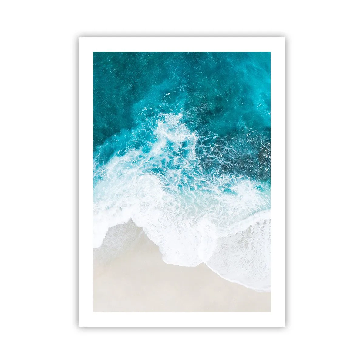 Poster - Vista aerea delle onde turchesi che si infrangono su una spiaggia sabbiosa - 50x70cm - Morbidezza naturale - Decorazione murale moderna per soggiorno e camera da letto ARTTOR