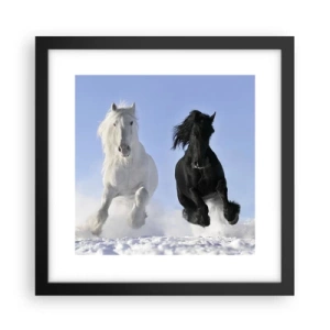 Poster in cornice nera - Galoppo in bianco e nero - 30x30 cm