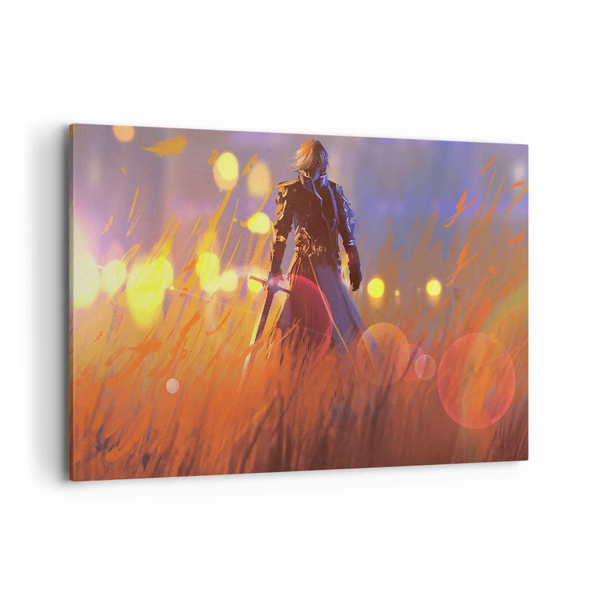 Quadro su tela - Stampe su Tela - La figura di un cavaliere alla luce del sole al tramonto in un campo - 120x80cm - Il cavaliere errante - Decorazione murale moderna per soggiorno e camera da letto ARTTOR