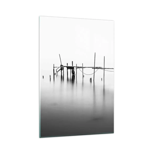 Quadro su vetro - Un molo bianco e nero immerso in un paesaggio nebbioso - 80x120cm - E se la luce non c'è? - Decorazione murale moderna per soggiorno e camera da letto ARTTOR