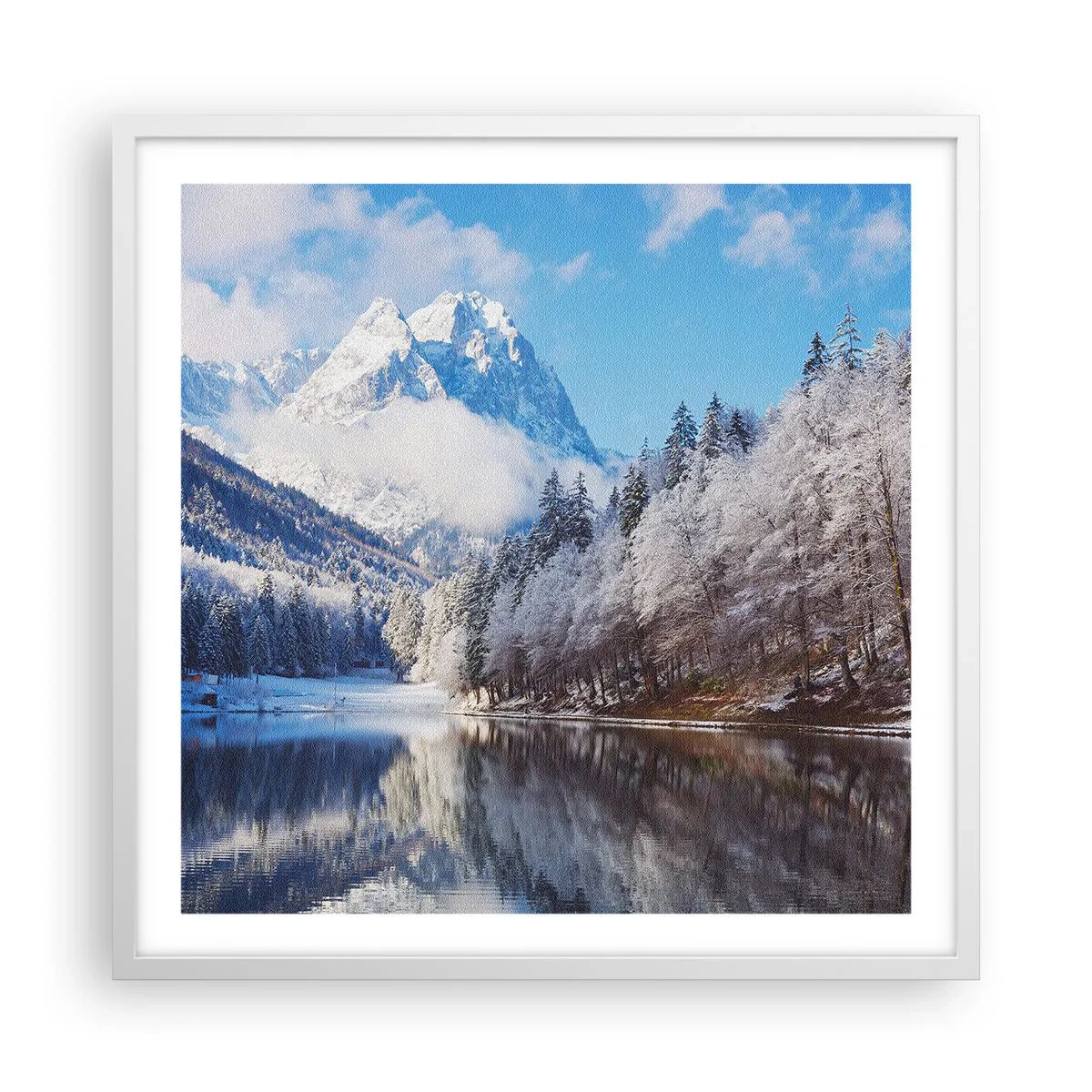 Poster in cornice bianca - Il custode innevato - 60x60 cm