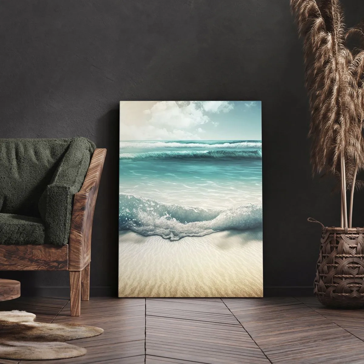 Quadro su tela - Stampe su Tela - Onde dell'oceano su una spiaggia di sabbia chiara - 50x70cm - La calma dell'oceano - Decorazione murale moderna per soggiorno e camera da letto ARTTOR