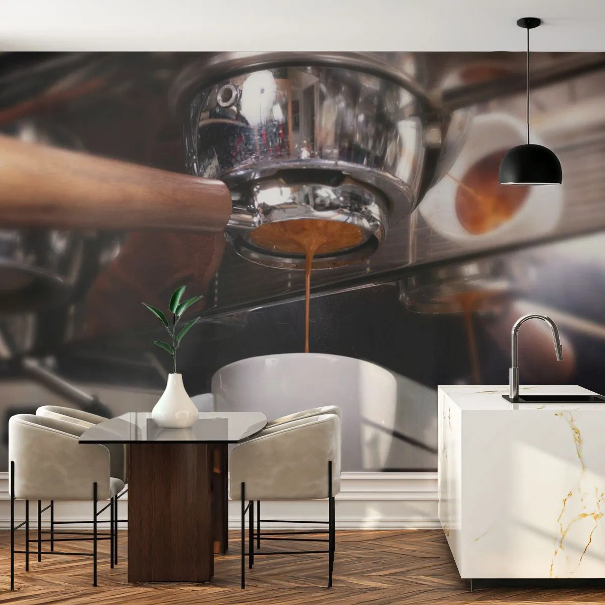 Fotomurali Autoadesivo Deluxe Sticker - Il miglior momento della giornata - Caffè, Macchina per il caffè, Barista - 250x175 cm