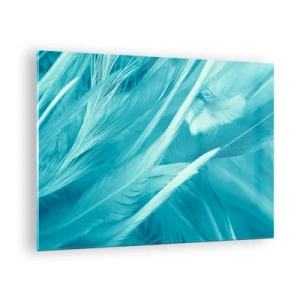 Quadro su vetro - Piume turchesi in un delicato primo piano - 70x50cm - Annegare nel morbido - Decorazione murale moderna per soggiorno e camera da letto ARTTOR