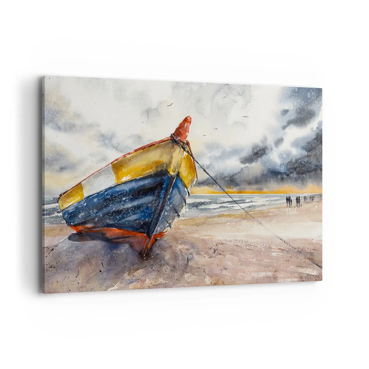 Quadro su tela - Stampe su Tela - Una pittoresca barca sulla spiaggia sotto un cielo nuvoloso - 120x80cm - Riposo sulla riva - Decorazione murale moderna per soggiorno e camera da letto ARTTOR