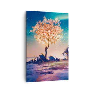 Quadro su tela - Stampe su Tela - Una casa e un albero in fiore sotto il cielo notturno - 80x120cm - La natura non passa - Decorazione murale moderna per soggiorno e camera da letto ARTTOR