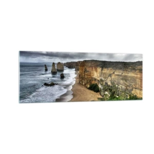 Quadro su vetro - Costa rocciosa con spiaggia e formazioni rocciose - 140x50cm - Bellezza selvatica - Decorazione murale moderna per soggiorno e camera da letto ARTTOR