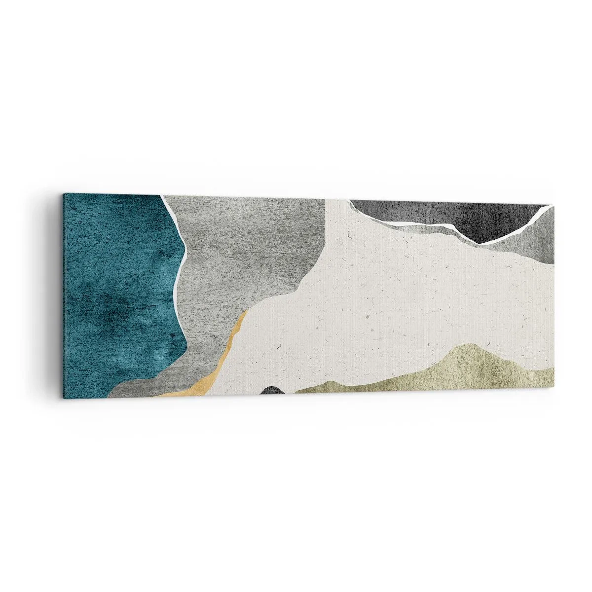 Quadro su tela - Stampe su Tela - Forme geometriche nei toni del grigio, verde e oro - 140x50cm - Composizione mosaico con filo d'oro - Decorazione murale moderna per soggiorno e camera da letto ARTTOR