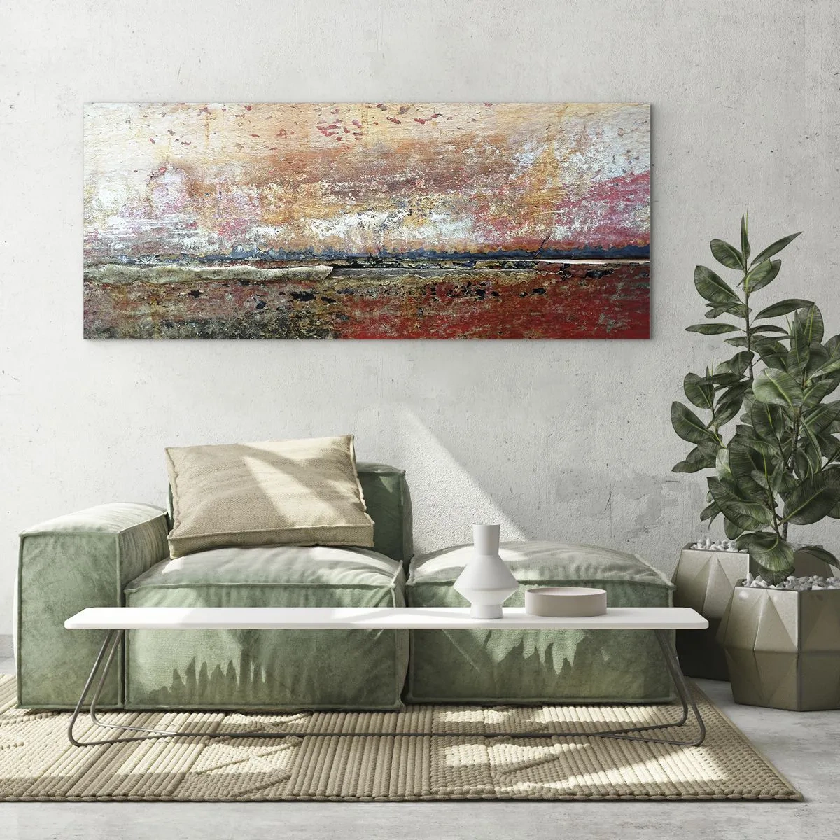 Quadro su vetro - Una composizione astratta ispirata al mare e alla natura. - 140x50cm - Forse è il mare - Decorazione murale moderna per soggiorno e camera da letto ARTTOR