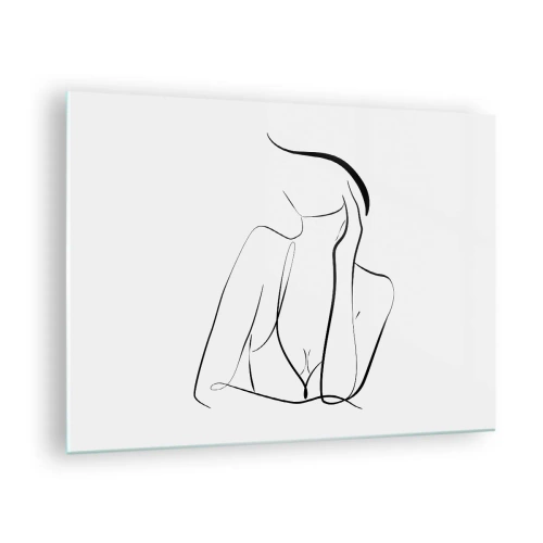 Quadro su vetro - Una linea semplice che mostra il contorno del corpo in tonalità di bianco e nero - 70x50cm - Sull'onda dei sogni - Decorazione murale moderna per soggiorno e camera da letto ARTTOR