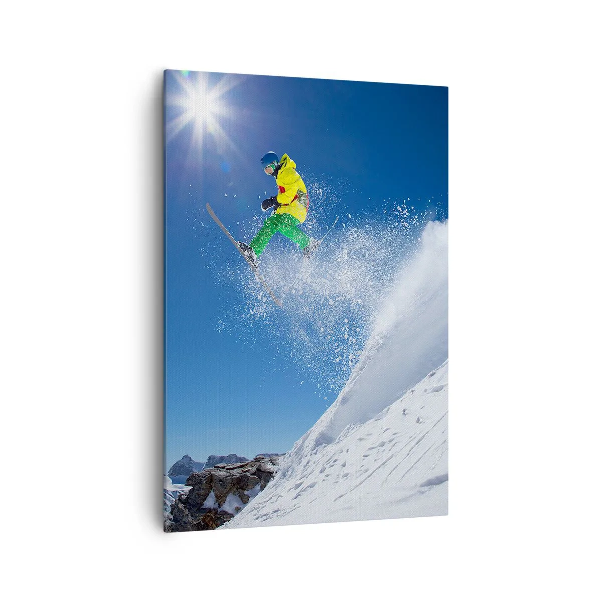 Quadro su tela - Stampe su Tela - Sciatore in aria con le montagne sullo sfondo - 70x100cm - Ballando con i monti - Decorazione murale moderna per soggiorno e camera da letto ARTTOR