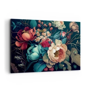 Quadro su tela - Stampe su Tela - Una composizione colorata di fiori su uno sfondo scuro - 120x80cm - Il fascino del 19esimo secolo - Decorazione murale moderna per soggiorno e camera da letto ARTTOR
