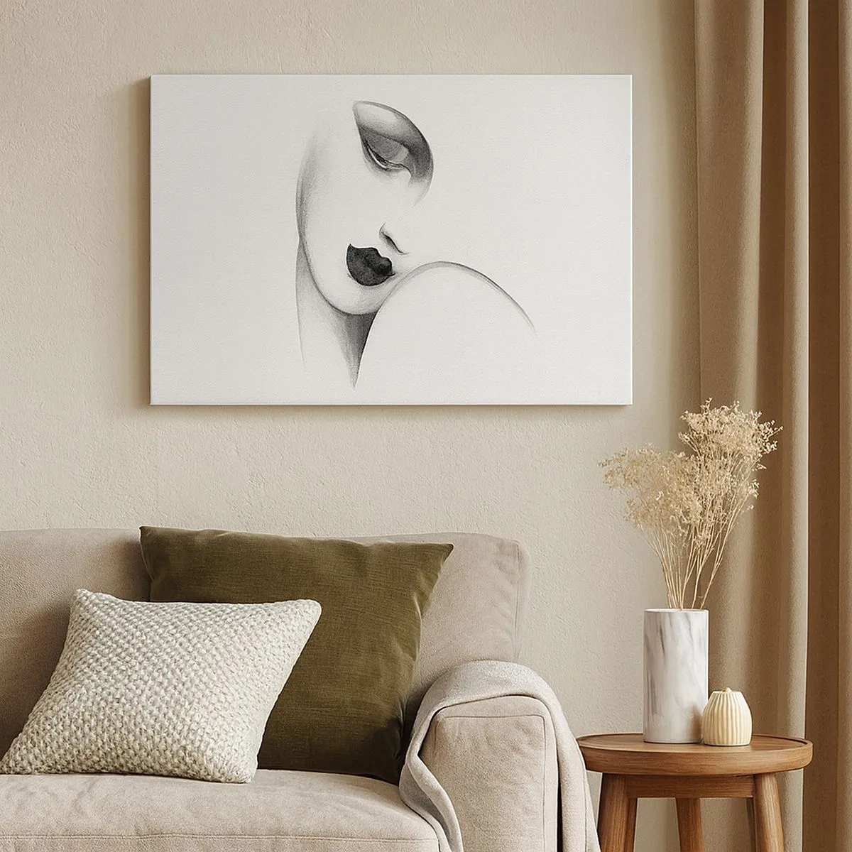 Quadro su tela - Stampe su Tela - Un sottile ritratto di una donna in stile monocromatico - 70x50cm - Nello stile di Lempicka - Decorazione murale moderna per soggiorno e camera da letto ARTTOR