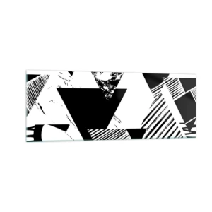 Quadro su vetro - Motivi geometrici in forma minimalista in bianco e nero - 140x50cm - Pioggia di triangoli - Decorazione murale moderna per soggiorno e camera da letto ARTTOR