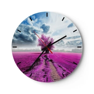 Orologio da parete - Orologio in Vetro - Un campo viola con un albero solitario sullo sfondo delle nuvole - 30x30cm - Brughiera selvatica - Decorazione murale moderna per soggiorno, cucina e camera da letto ARTTOR