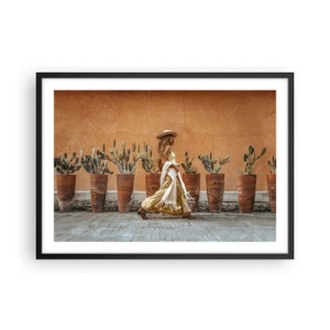 Poster in cornice nera - Una donna in stile boho con vasi di cactus sullo sfondo. - 70x50cm - In stile hippy - Decorazione murale moderna per soggiorno e camera da letto ARTTOR