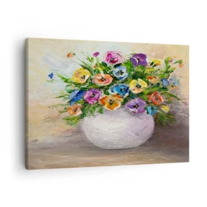 Quadro su tela - Stampe su Tela - Un colorato mazzo di fiori in un vaso bianco - 70x50cm - Natura morta con vaso bianco - Decorazione murale moderna per soggiorno e camera da letto ARTTOR