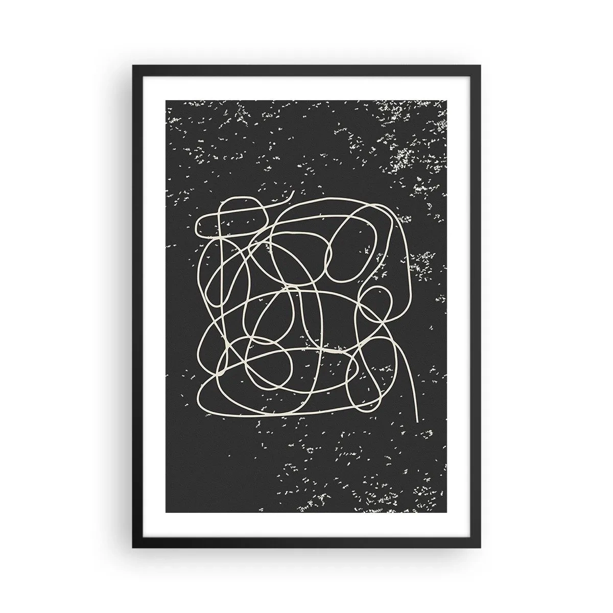 Poster in cornice nera - Linee caotiche su sfondo nero con punti bianchi - 50x70cm - Il caos dei pensieri - Decorazione murale moderna per soggiorno e camera da letto ARTTOR